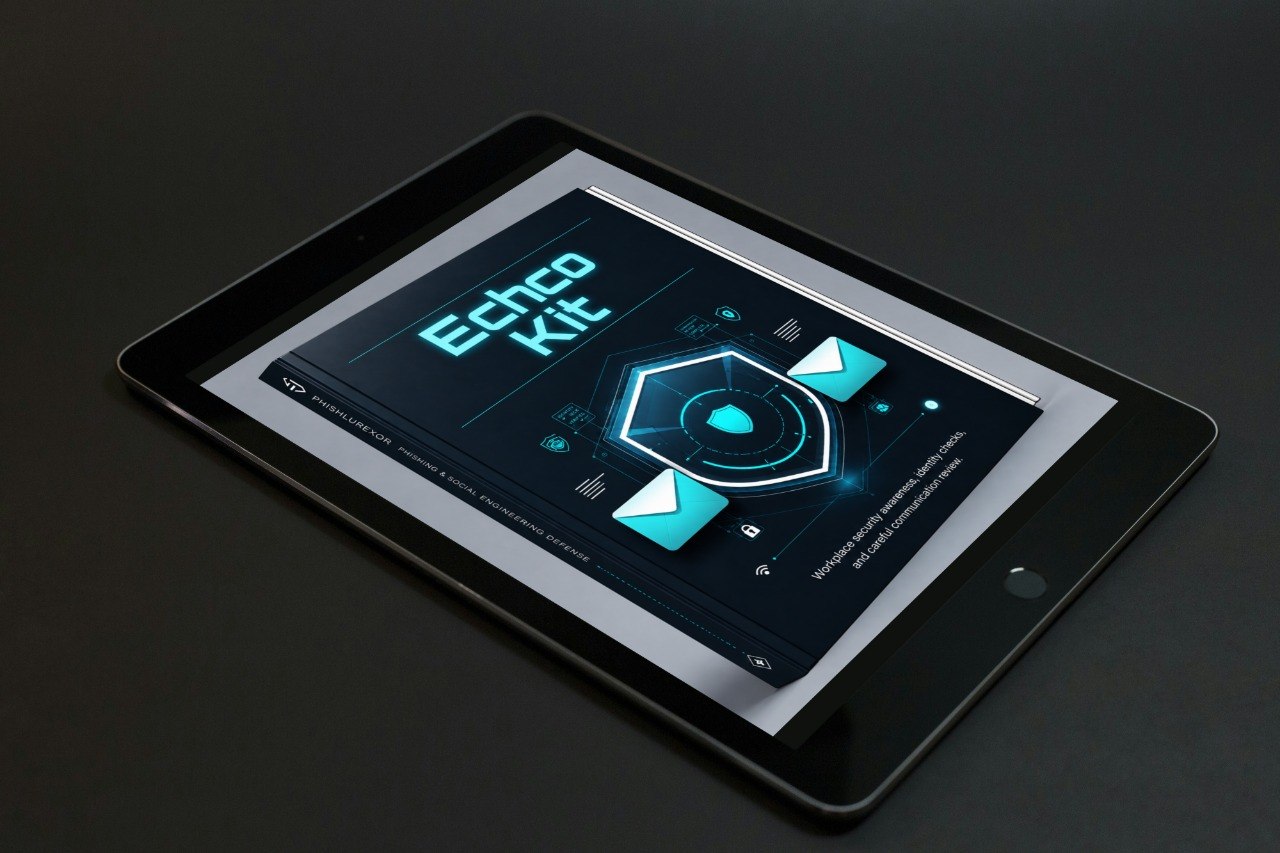 tablet with course displayed on the screen, against a gray background.