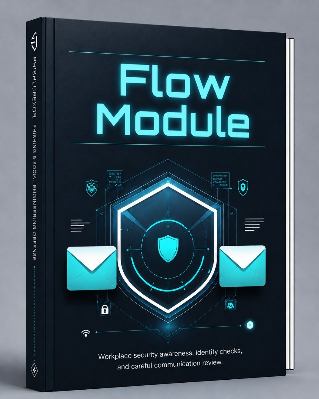 3D illustration of stacked geometric shapes with 'Flow Module' text on a dark background