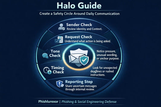 Halo Guide information protection diagram with lock icon and text on a dark background