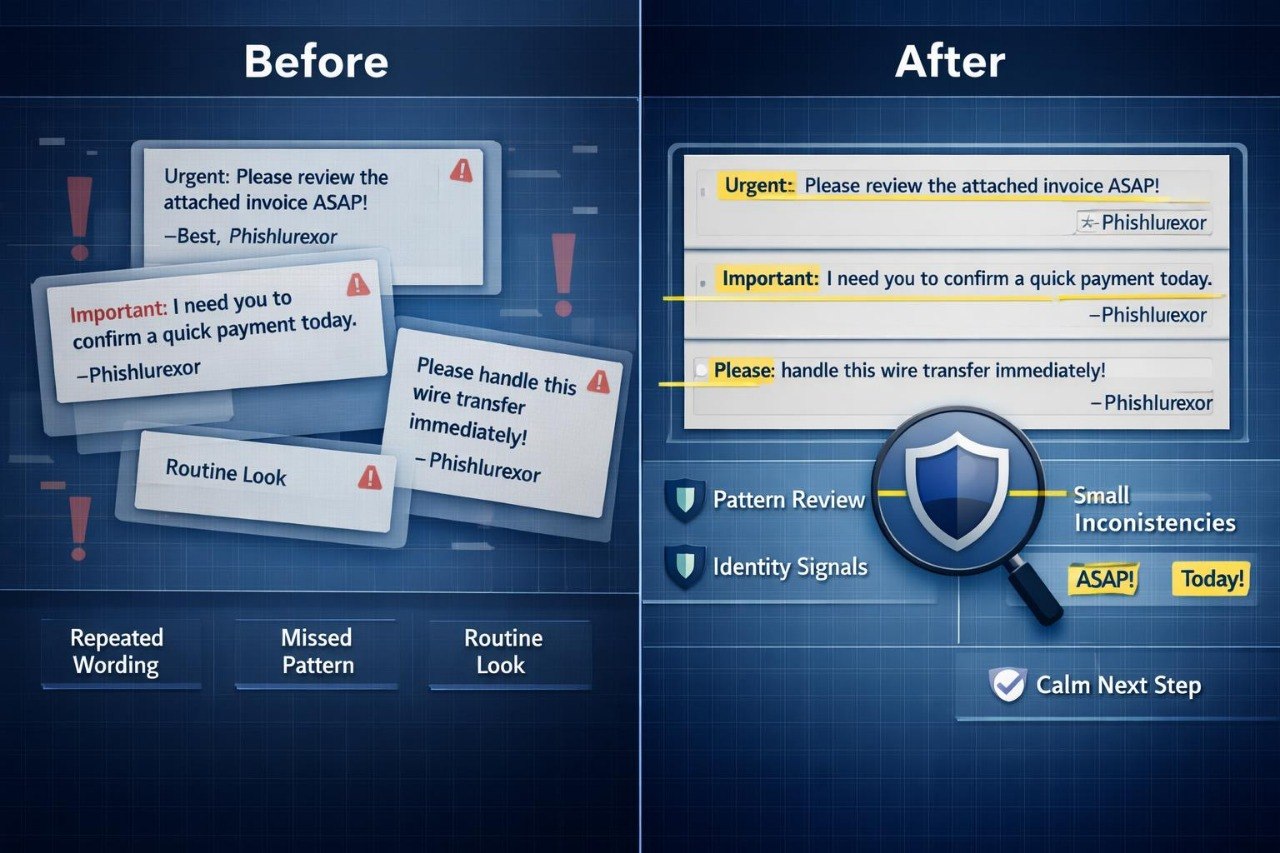 Comparison of 'Before' and 'After' design of a report layout with improved readability and clarity.
