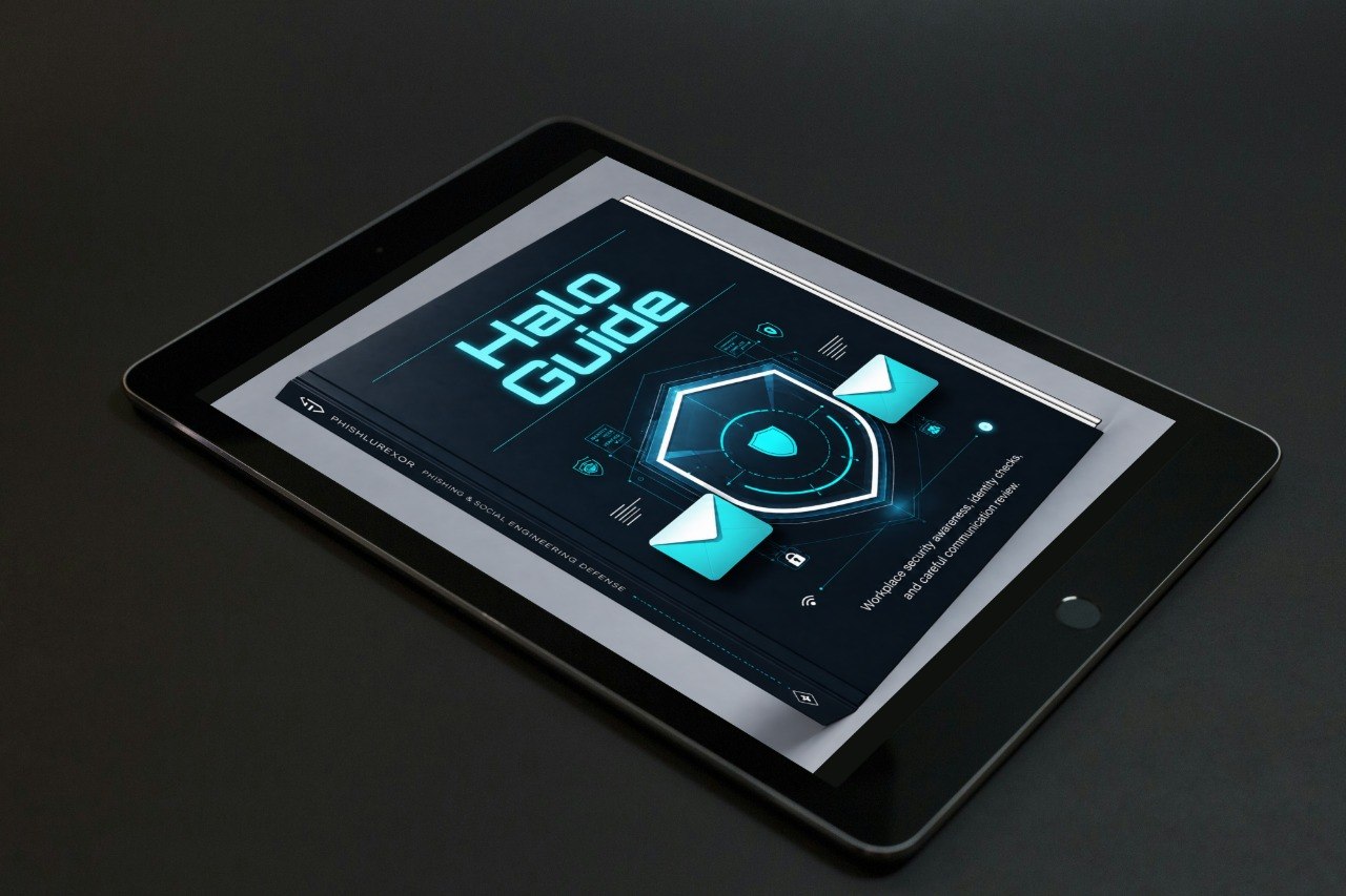  tablet with course displayed on the screen, against a gray background.