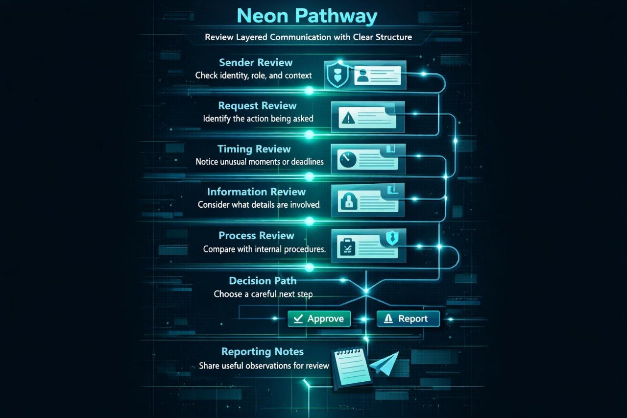 Neon Pathway information protection diagram with lock icon and text on a dark background