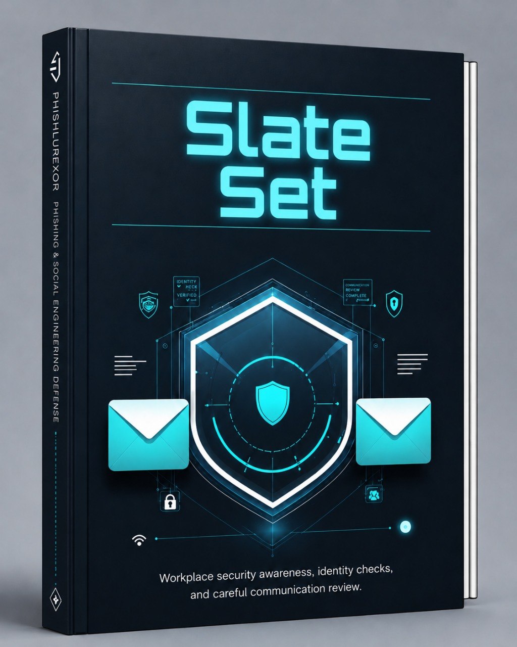 3D illustration of stacked geometric shapes with 'Slate Set' text on a dark background