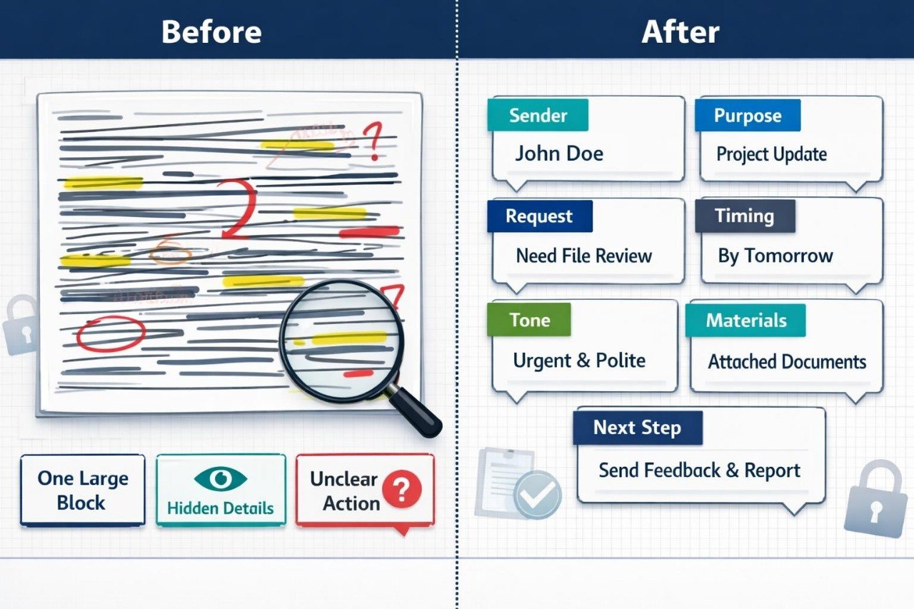 Comparison of 'Before' and 'After' design of a report layout with improved readability and clarity.